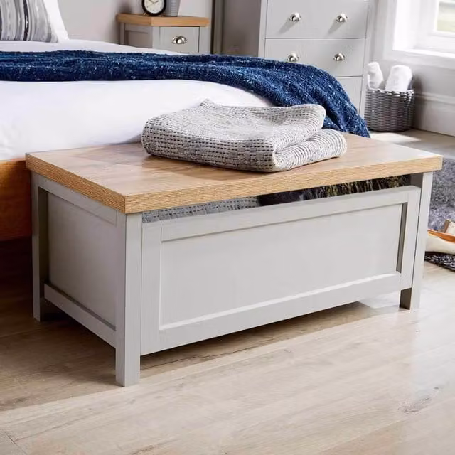 Home Source Avon Ottoman Storage Chest Unit in Grey Wood
