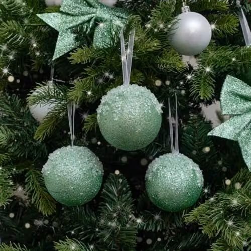 Melody Maison Set of 3 Round Green and White Christmas Baubles