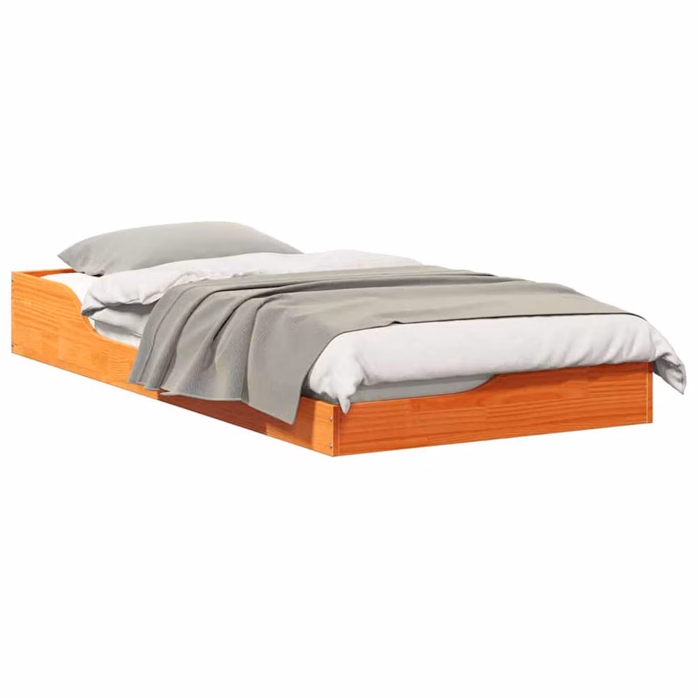 Berkfield Home Solid Pine Wood Floor Bed Frame in Tan Brown, W/D/H: 90 x 190 x 24 cm – 3