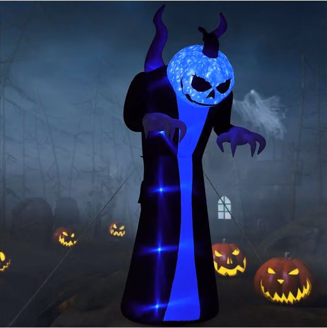 Living and Home 3m Giant Inflatable Halloween Pumpkin Ghost Outdoor Decoration with Blue Flame LED Lights in Black and Blue