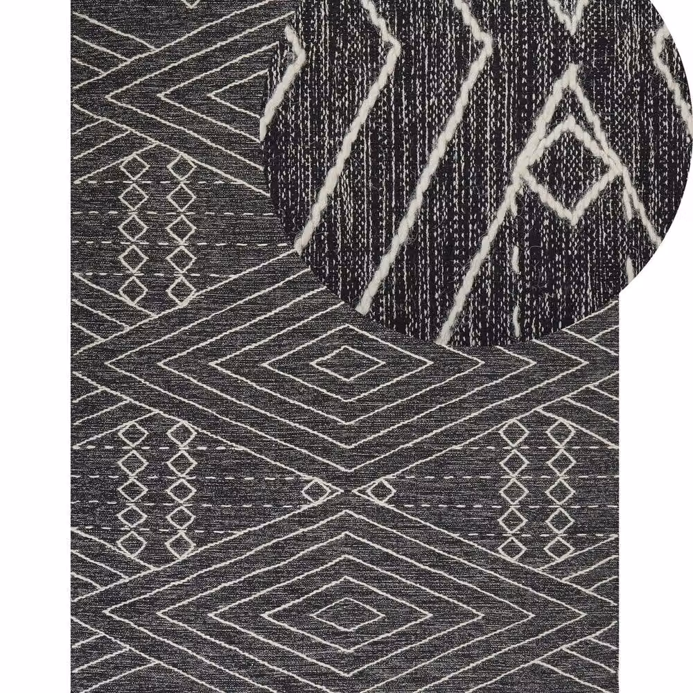 Wyld and Coco Oriental Geometric Woven Rug in Off-White and Black with Fringes, W: 140 cm, L: 200 cm – 2