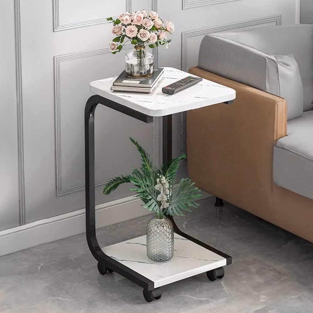 Kelvenix Modern White Small End Side Table with Serving Tiers and Sled Base – 3