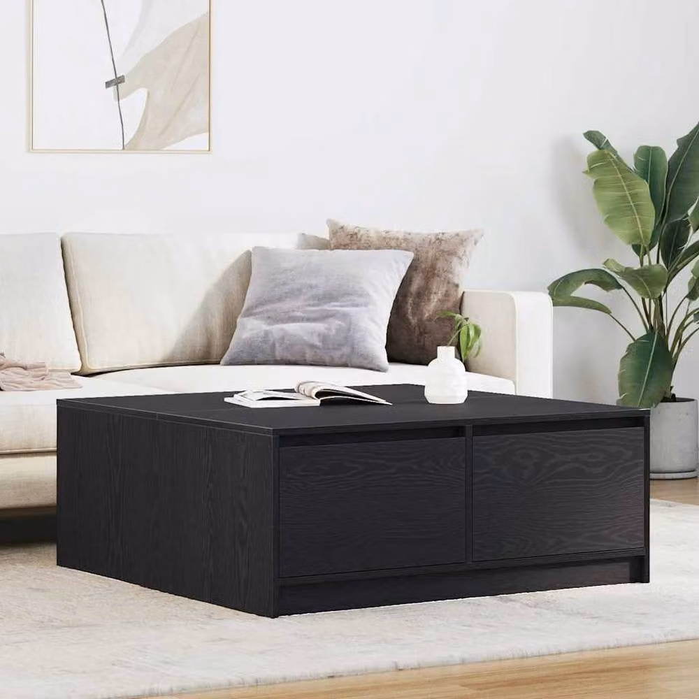 Berkfield Home Black Oak Coffee Table with Drawers W/D/H: 100 x 100 x 40 cm – 1