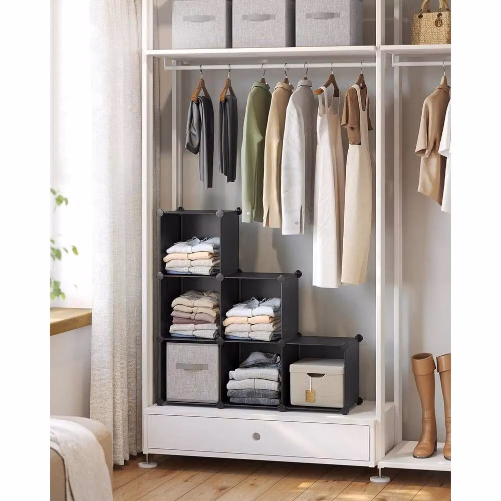 The Bazaarist 6 Cube Black Plastic and Metal Freestanding Shoe Rack Storage Cabinet – 4