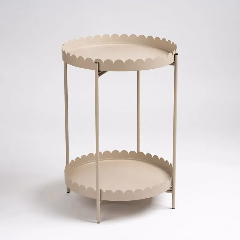 Scottish Everlastings Ltd Beige Round Scalloped Metal Table – 2