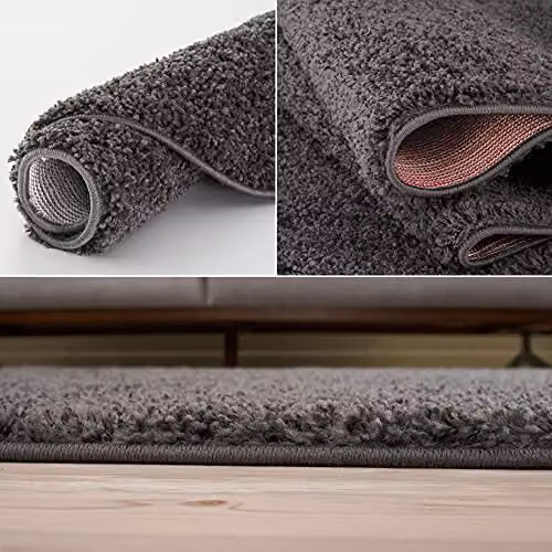 THE RUGS Round Shaggy Soft High Pile Rug, Grey, Diameter: 120 cm – 4