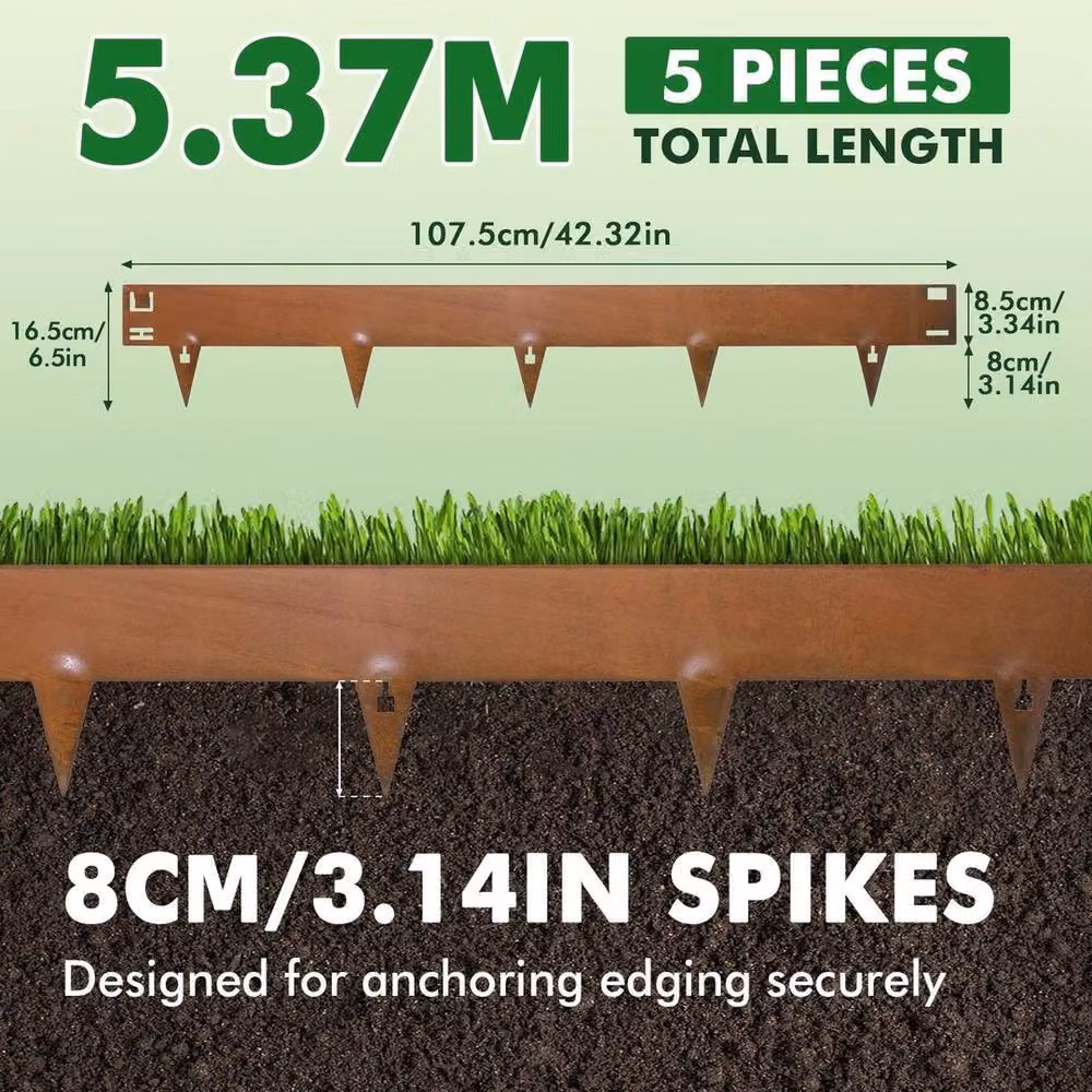 NESTLUNE Corten Steel Metal Garden Edging in Brown, W: 100 cm, H: 15 cm – 4