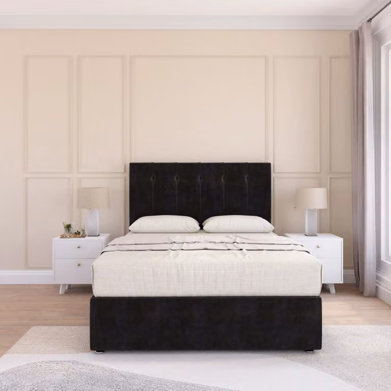 Sloomy Highbury Super King Divan Bed Base and 26 inch Struts Headboard in Black Velvet