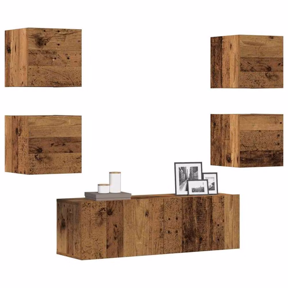 Berkfield Home Classic 5 Piece Wall-Mounted TV Cabinet Set in Brown and Multicolour Engineered Wood – 2