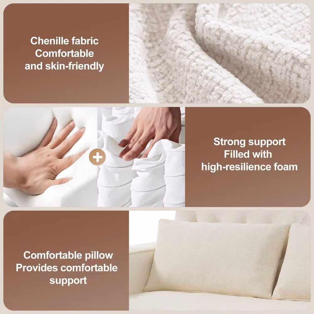 Rolipo Modern 3-in-1 Folding Sofa Bed with Storage, USB Charging and Cup Holder, Beige – 2