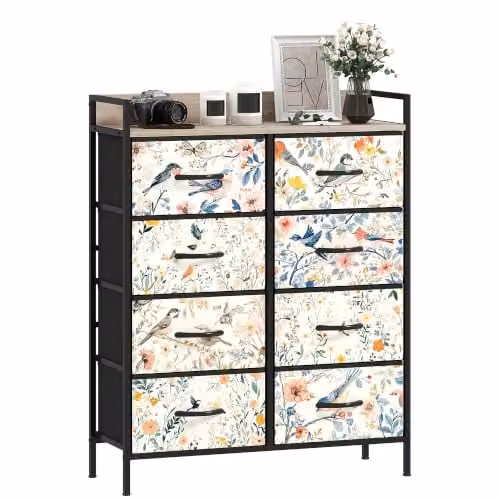 HOMCOM White Fabric and Metal 8-Drawer Bedroom Chest of Drawers