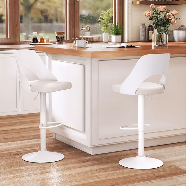 Costway Set of 2 Modern White Upholstered Counter Height Bar Stools
