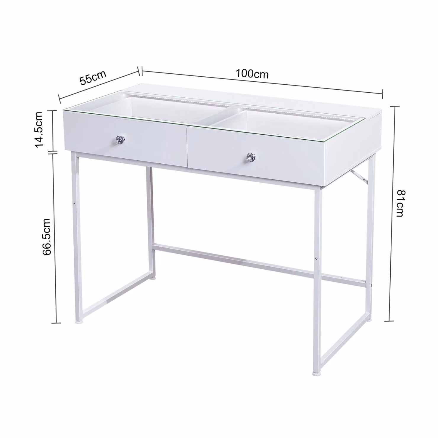 FENCHILIN 2-Drawer Vanity Dressing Table with LED Lights, White, W/D/H: 100 x 55 x 81 cm – 3