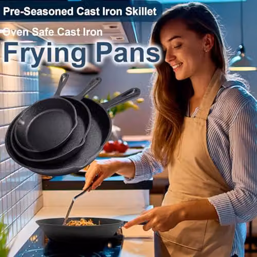 ATEK Pre-Seasoned Cast Iron Frying Pan with Pouring Spout, Black – 3