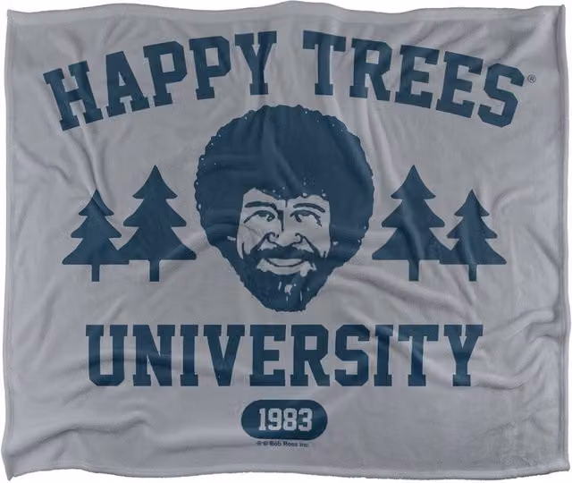 Bob Ross Happy Trees University Silky Touch Super Soft Fluffy Polyester Throw Blanket in Multicolour, Large