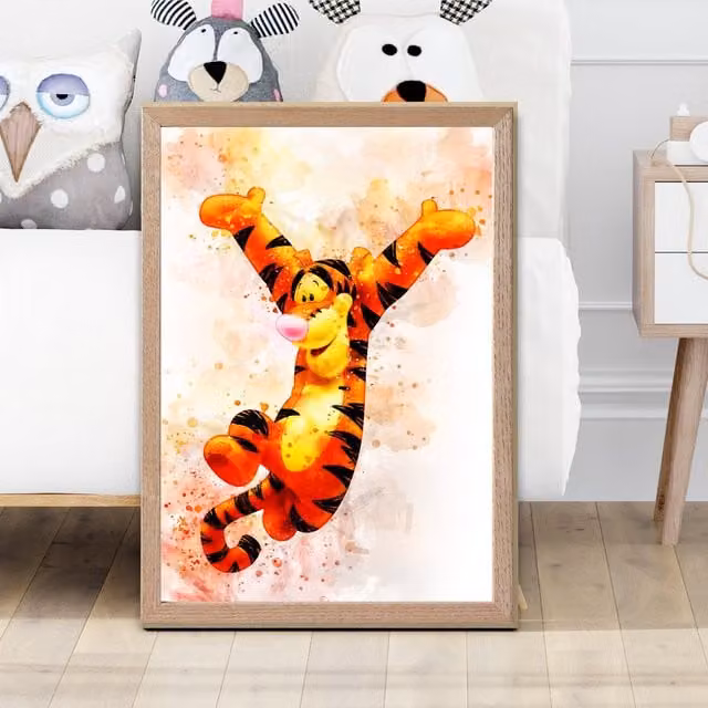 ARTZE Tigger Watercolour Winnie the Pooh Art Print with Oak Frame, Orange, A2