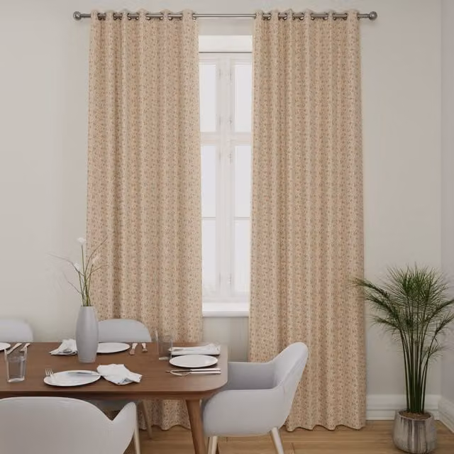 Terrys Como Made to Measure Blackout Fabric Panel Curtains with Eyelets in Orange and Beige Floral Design