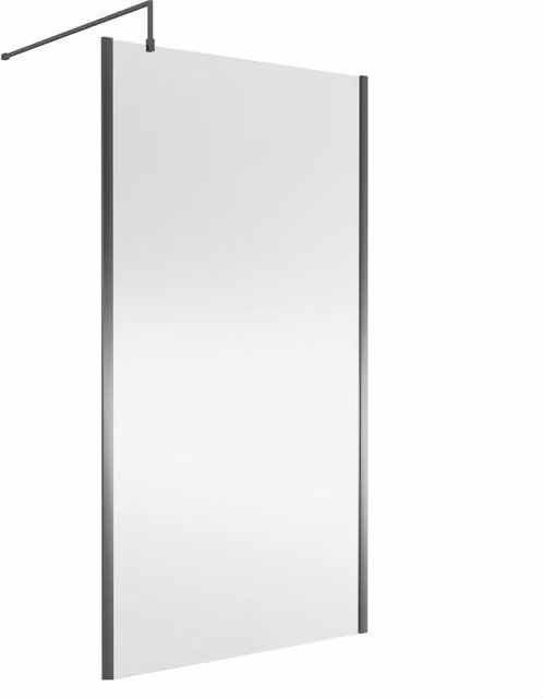 Balterley Frameless Single Panel Wetroom Screen with Support Bar, Clear Glass, Silver