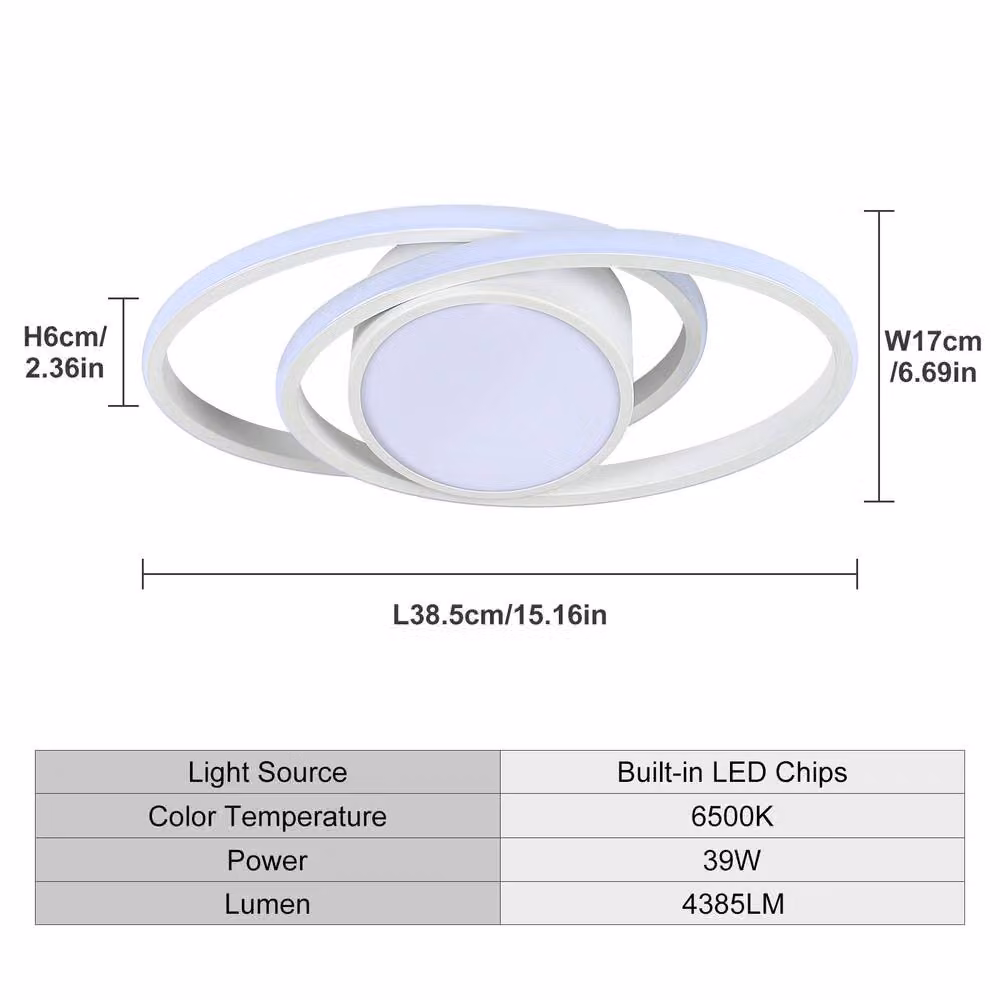 Pheashine Modern Double Round LED Ceiling Light in White or Black, 42W Warm White / 39W Cool White – 2