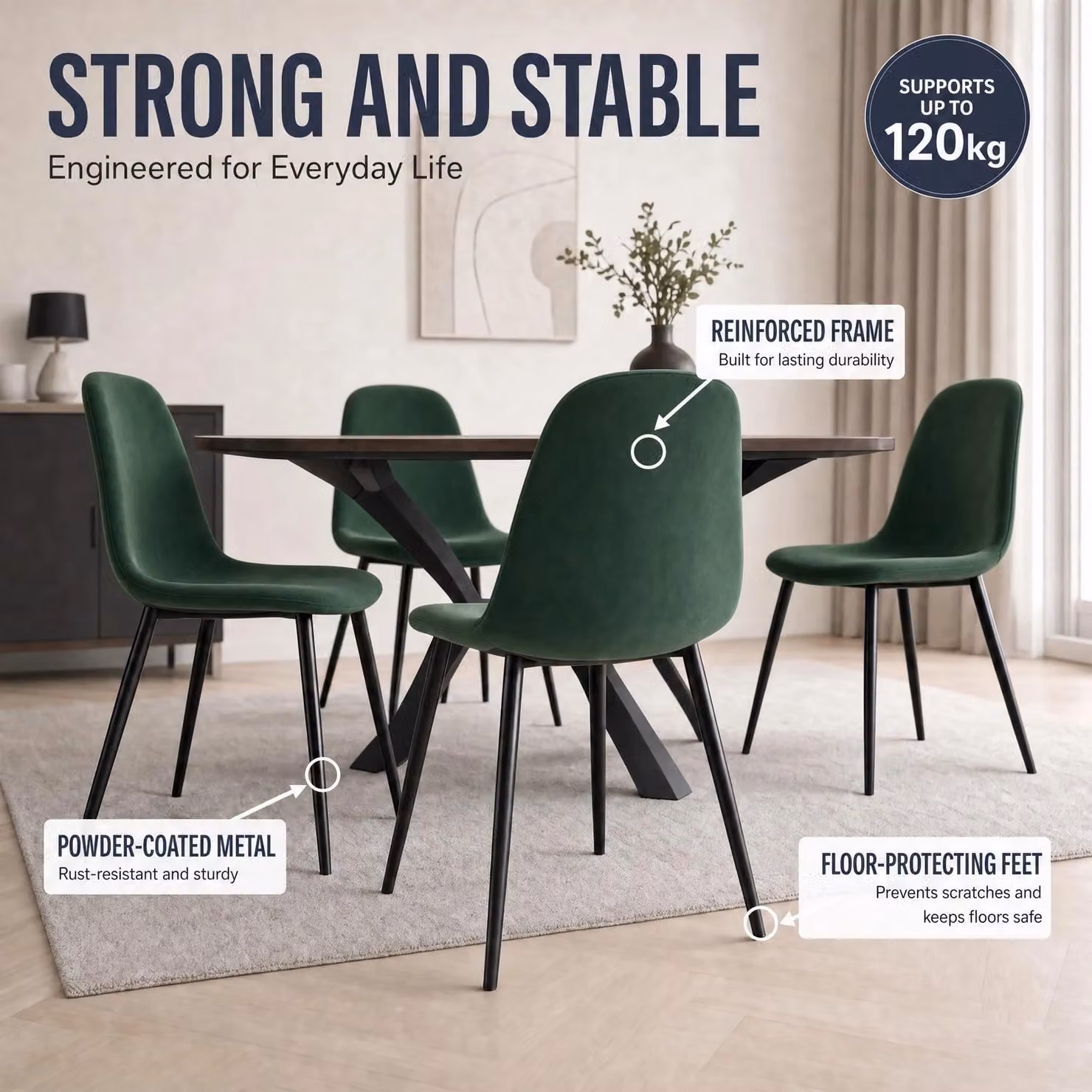 Bravich LTD Ron Velvet Dining Chairs in Green, Pack of 4 – 4