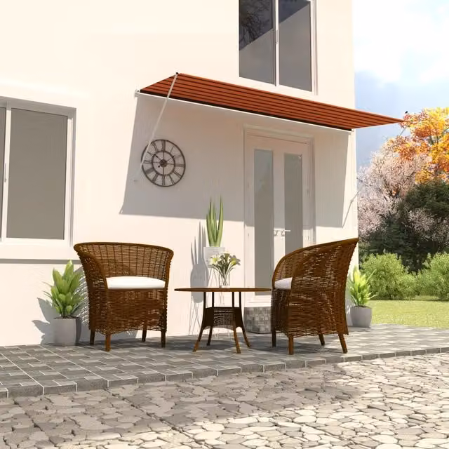 Berkfield Home Retractable Folding Arm Awning in Orange, Brown and Multicolour, W: 350 cm, D: 150 cm