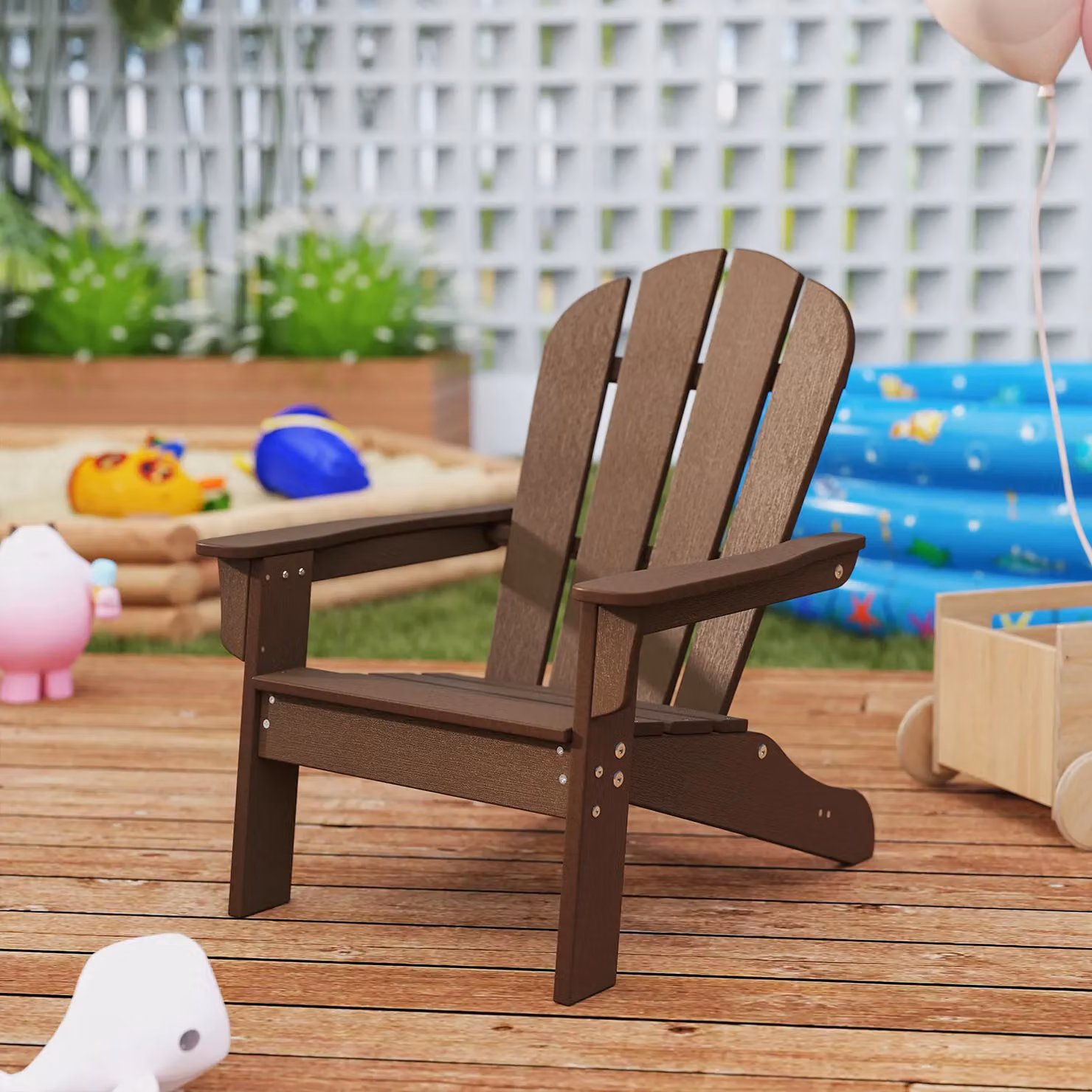 Gymax Brown All-Weather HDPE Toddler Adirondack Lawn Chair for Children aged 3-8 Years – 6