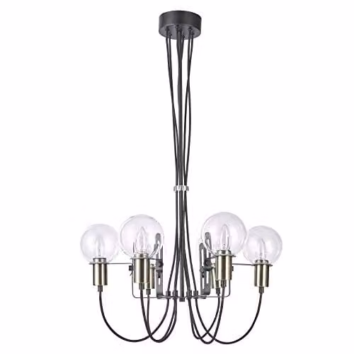 Netlighting Modern Suspended Pendant Light in Bronze and Black with 6 Transparent Glass Spheres and E14 Sockets
