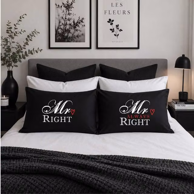 60 Second Makeover Black Mr Right Mr Always Right Cotton Pillowcases