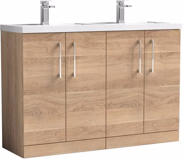 Balterley Level 1200mm Floor Standing 4 Door Unit and Double Basin in Bleached Oak Brown