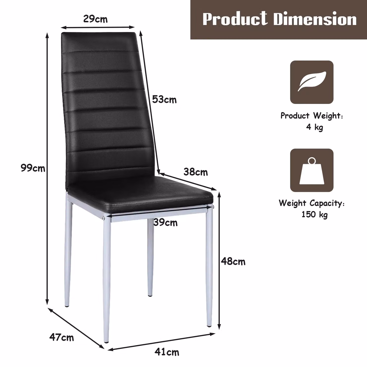 Gymax Set of 4 Modern Upholstered Dining Chairs in Black Synthetic Leather with Metal Legs – 5