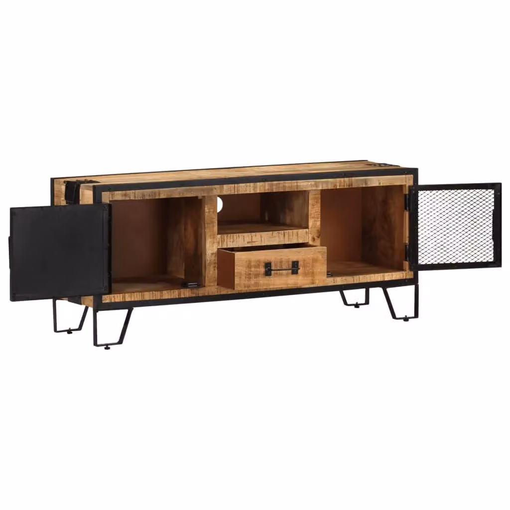 Berkfield Home Industrial TV Cabinet in Brown Multicolour Rough Mango Wood W/D/H: 110 x 31 x 46 cm – 2