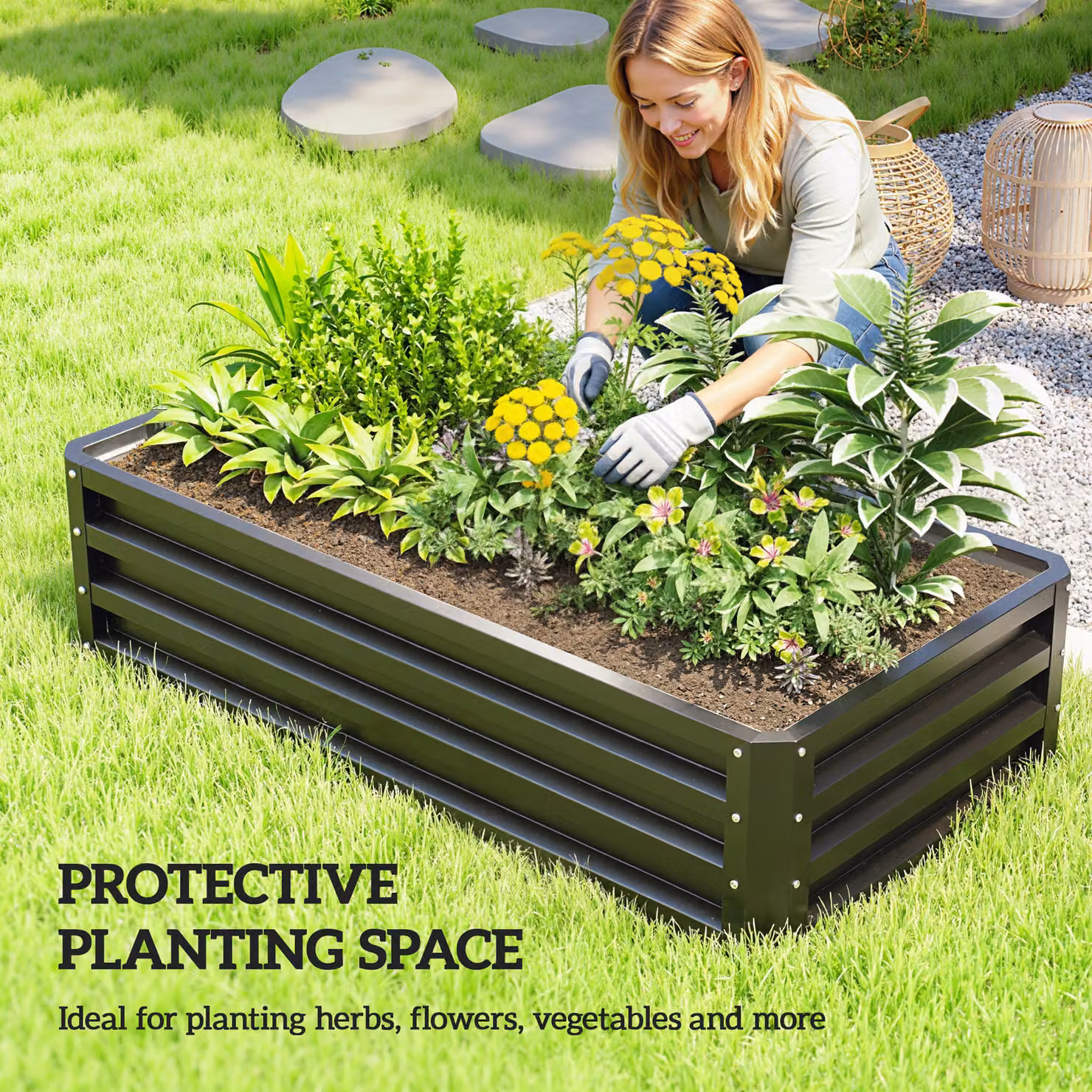 Outsunny Galvanised Steel Raised Garden Bed for Herbs and Vegetables, Grey, W/D/H: 60 x 60 x 30.5 cm – 5