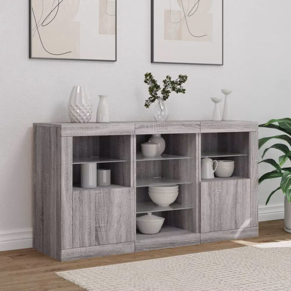 Berkfield Home Modern Sideboard with Integrated LED Lights in Grey Sonoma, W/D/H: 123 x 37 x 67 cm – 3