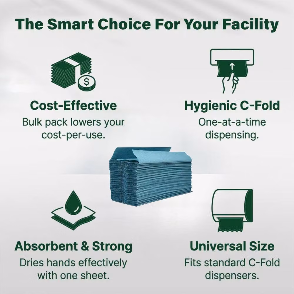 ECONX C Fold Blue Disposable 1 Ply Paper Hand Towels, Pack of 2400 – 4