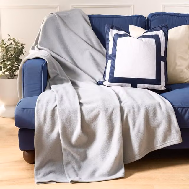 OHS Plain Fluffy Fleece Throw in Mid Grey, 150 cm