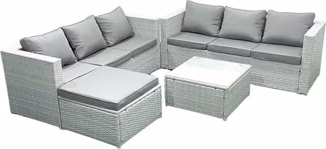 Fimous 7 Seater Rattan Garden Furniture Set with Large Footstool in Light Grey – 1