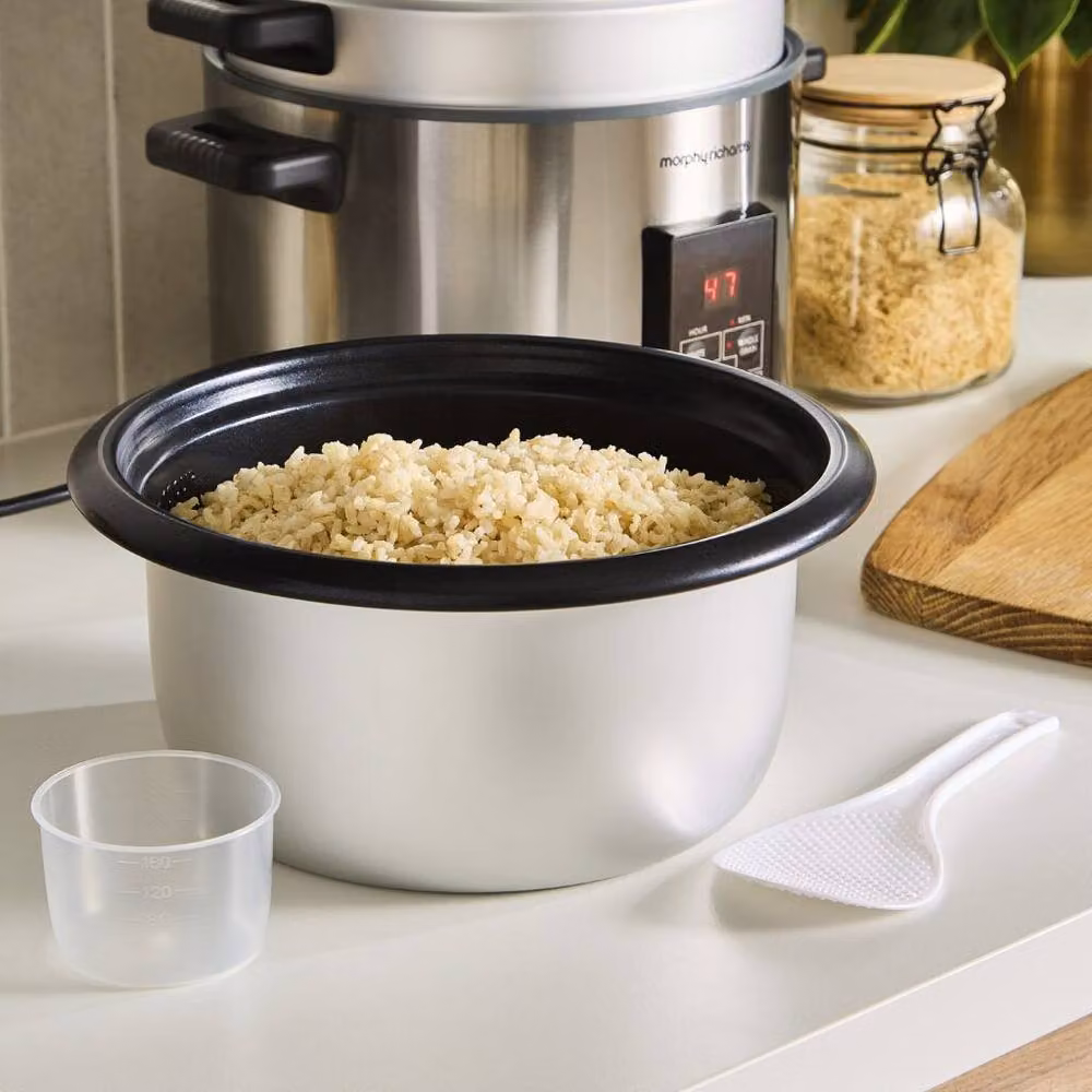 Morphy Richards 10 Cup Rice Cooker and Steamer with Keep Warm Function in Silver Stainless Steel – 3
