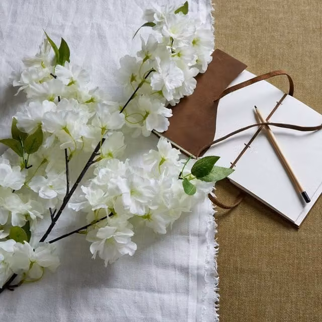 Lemon Pavilion Large White Cherry Blossom Stem in Plastic, H100 x W8 x D8 cm – 1