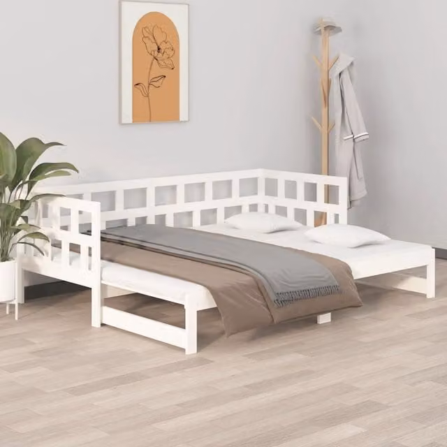 Berkfield Home White Solid Wood Pine Pull-out Day Bed with Drawers, W/D/H: 90 x 200 cm (2 units) – 1