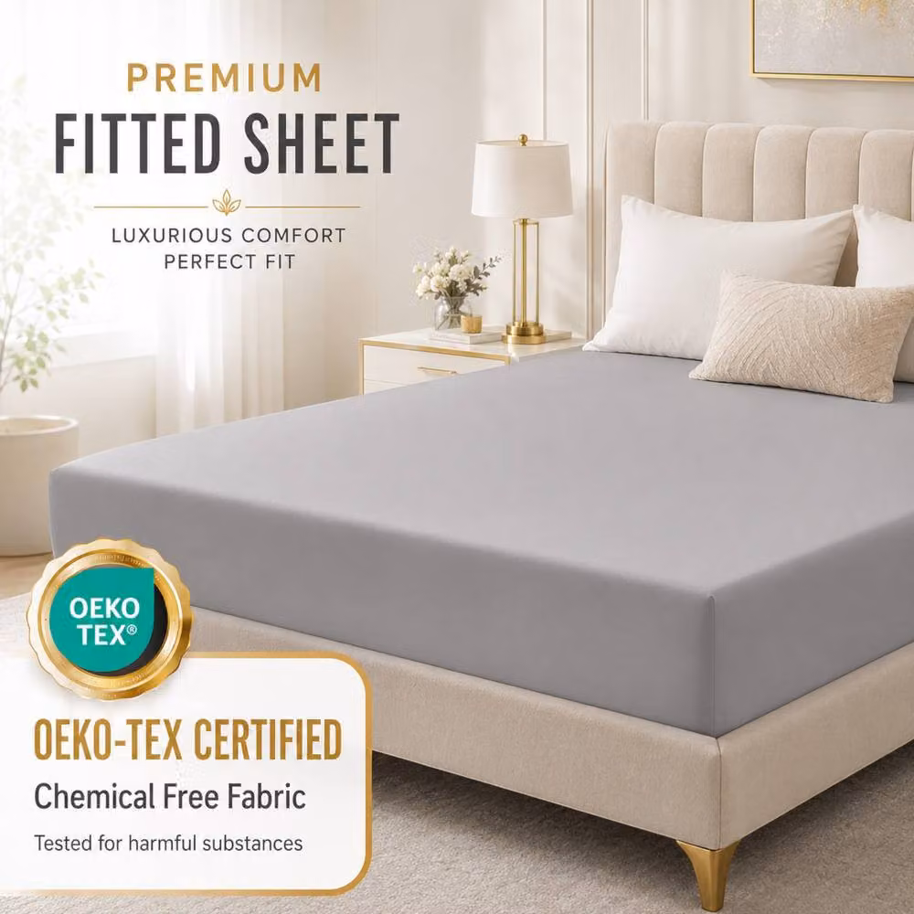 Grace Premium Microfibre Extra Deep Pocket Fitted Sheet in Light Grey, Size: 140 x 200 cm, Depth: 40 cm – 2