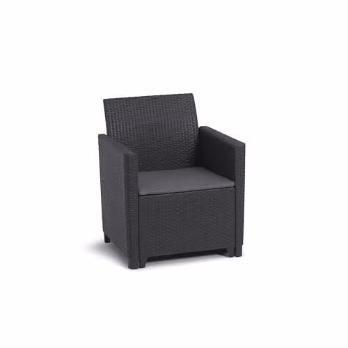 Keter Marie 4 Seater Grey Rattan Garden Lounge Set with Cushions, 2-Seater Sofa, 2 Armchairs and Coffee Table