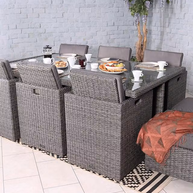 Royalcraft Paris 10 Seater Grey Rattan Garden Cube Set