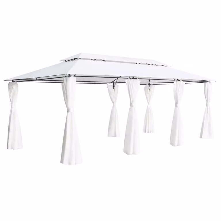 Berkfield Home Gazebo with Curtains, White, W: 600 cm, D: 298 cm, H: 270 cm