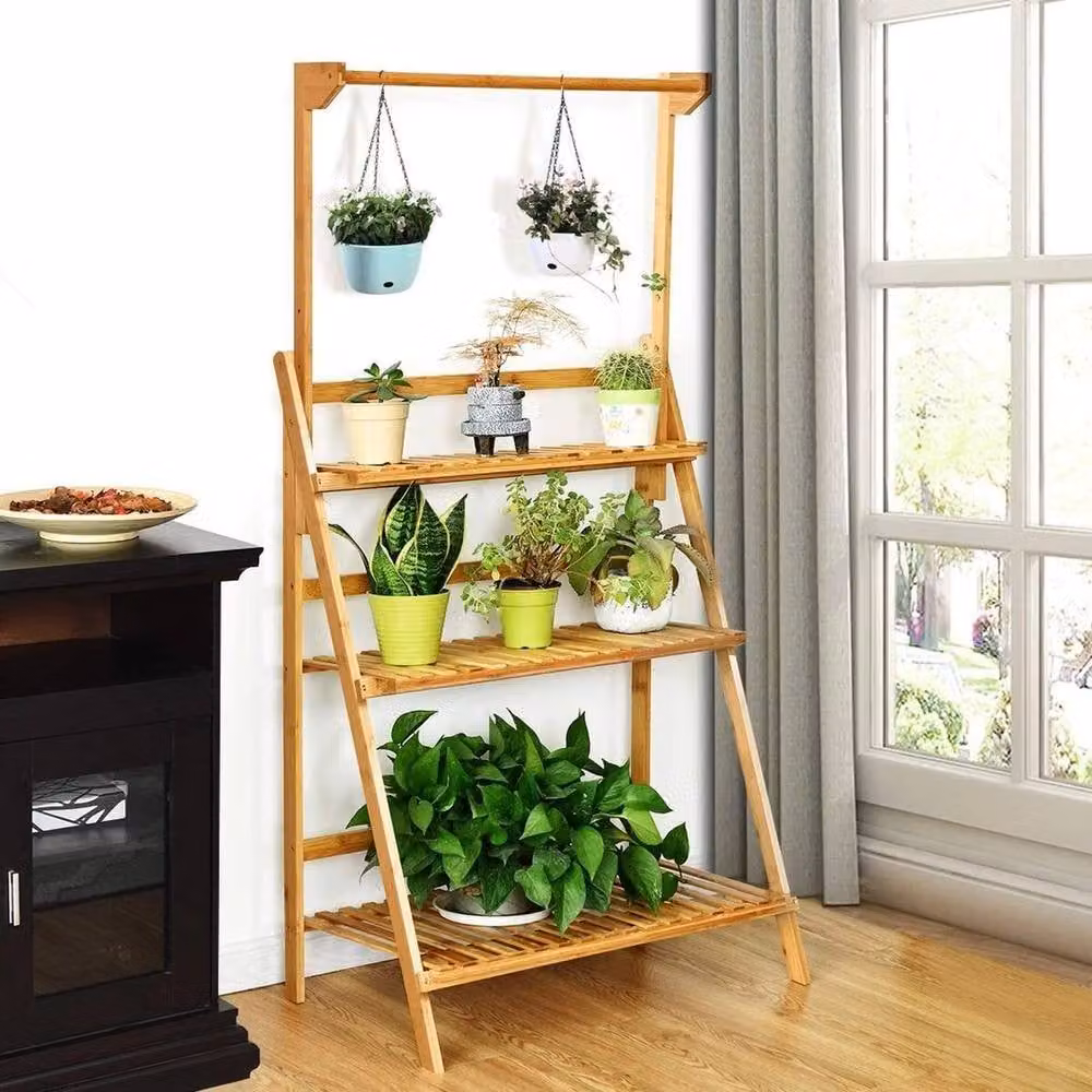 Kelvenix 3-Tier Bamboo Hanging Plant Stand in Natural Brown – 3