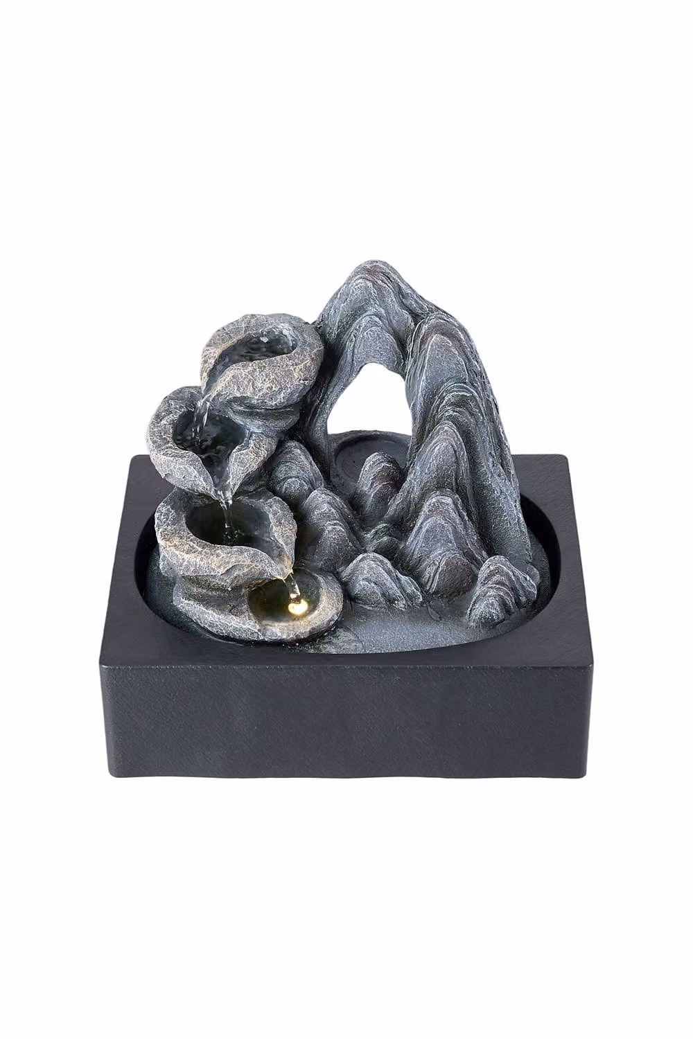 Garden Sanctuary Tabletop Waterfall Fountain with LED Lighting in Grey – 2