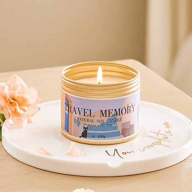 Livingandhome Purple Soy Wax Travel Candle in Metal Tin