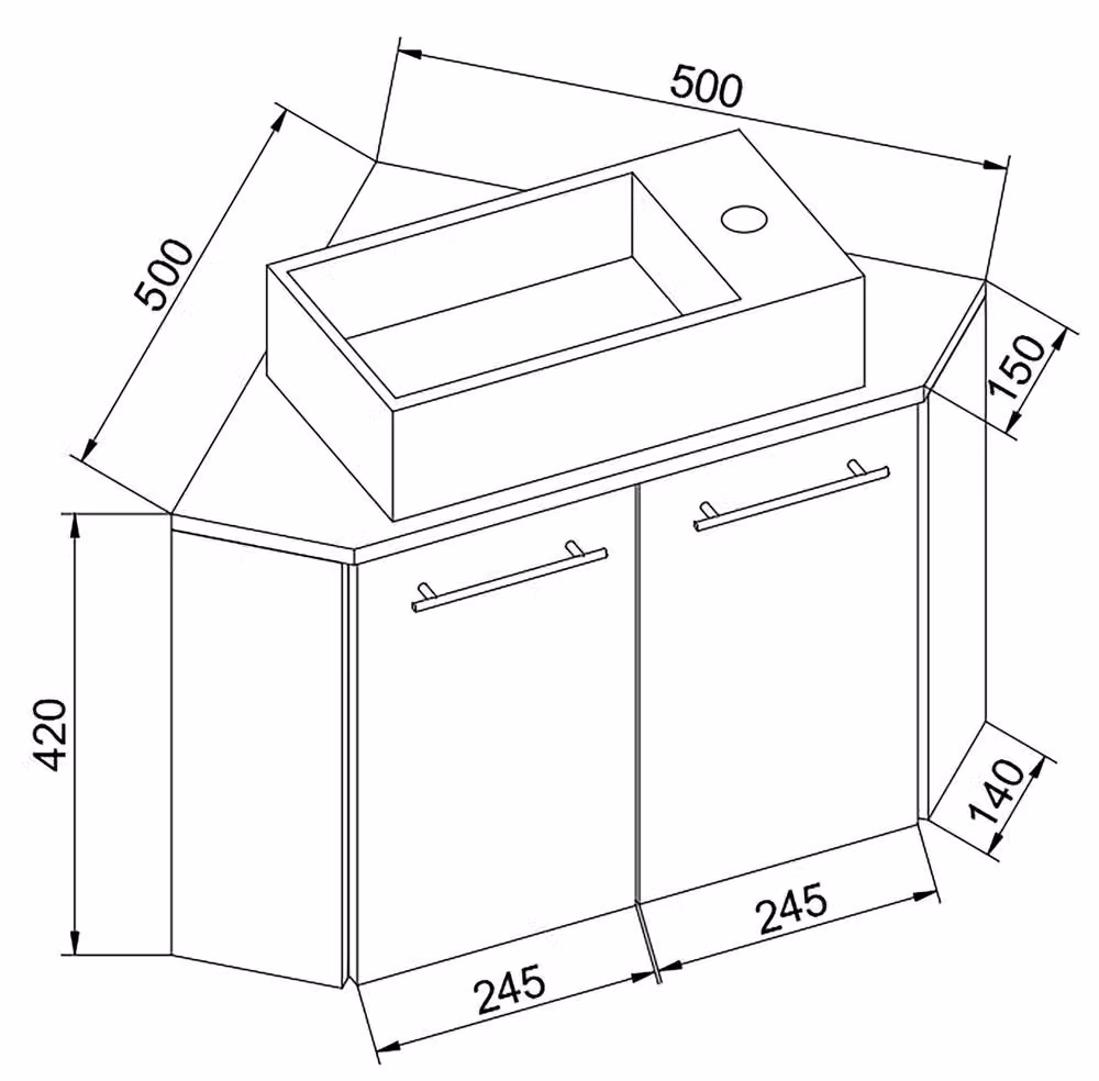 VCM Vilosa 2-part corner washbasin in Light Oak and White – 2