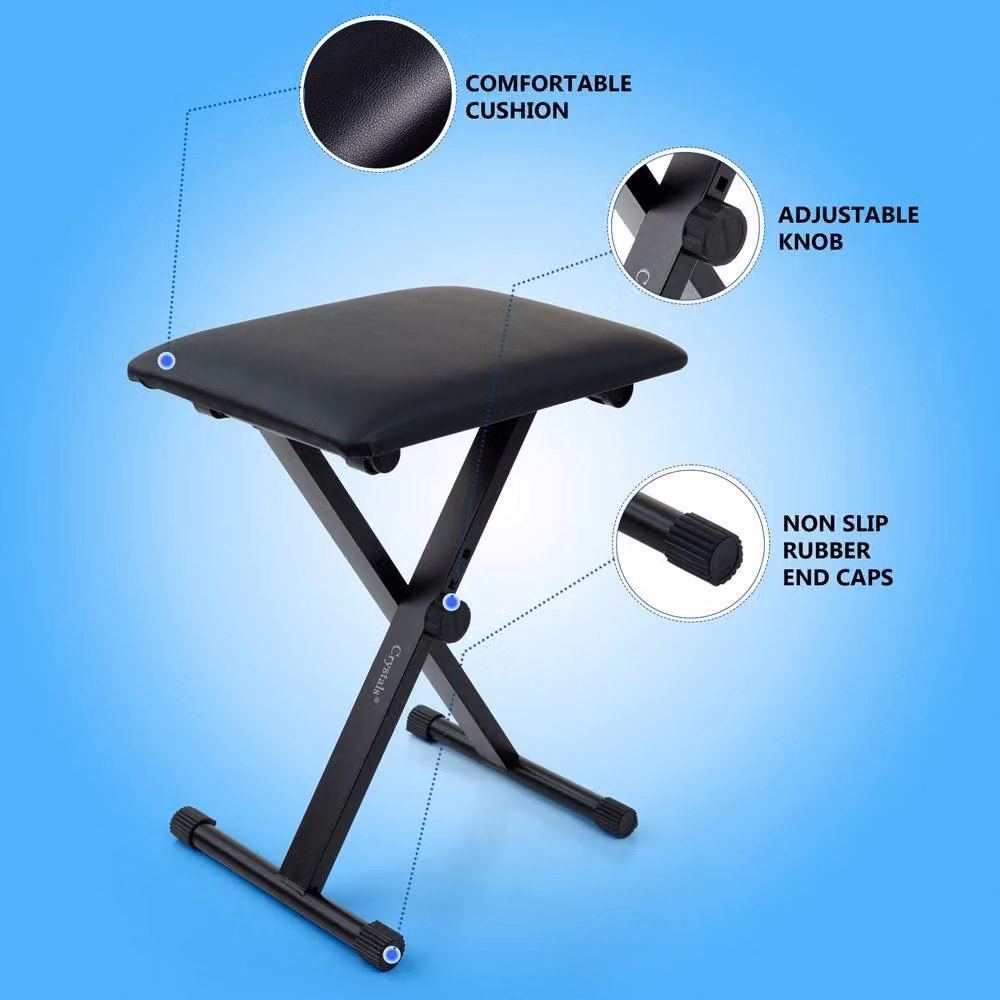 Crystals Black Padded Piano Stool with Synthetic Leather Cylindrical Seat and Metal Frame – 4