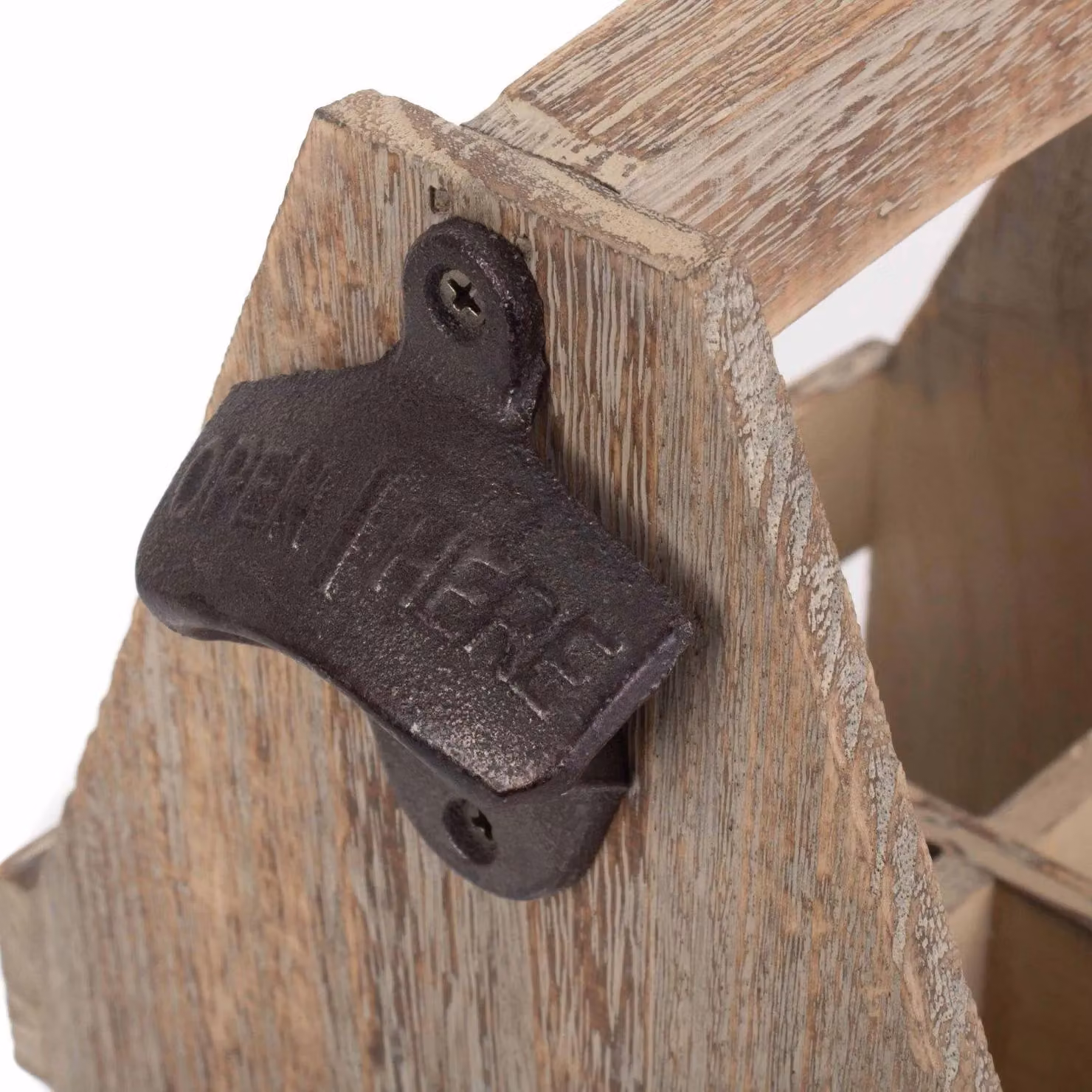 Red Hamper Oak Effect Wood 4 Beer Bottle Carrier with Bottle Opener in Brown and Red – 4
