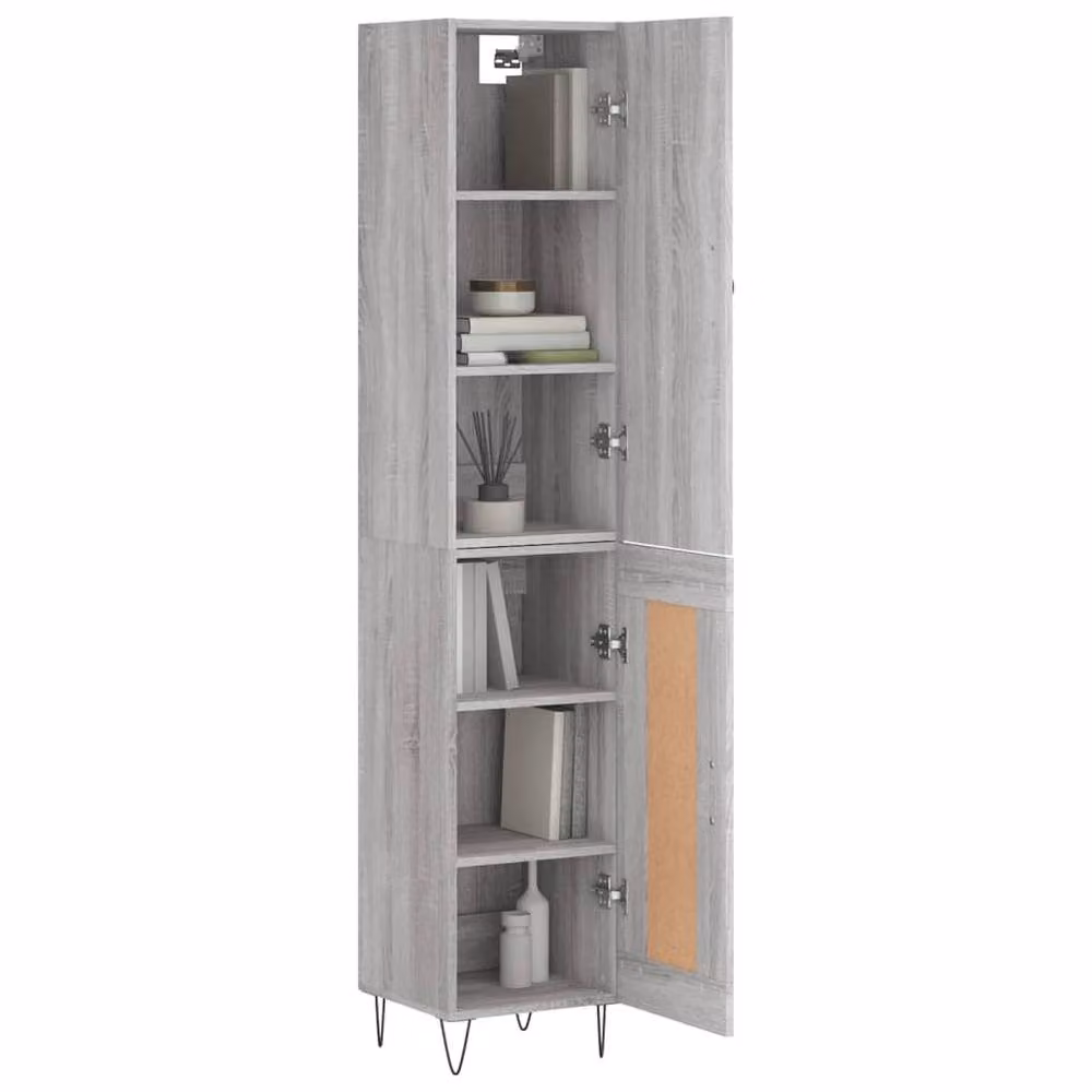 Berkfield Home Modern Grey Sonoma Highboard with Hinged Doors and Internal Shelves, W/D/H: 34.5 x 34.5 x 180 cm – 3